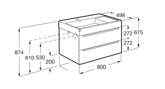 тумба с раковиной INSPIRA, 2 ящика  / 80x50 /  ( тёмный дуб )  