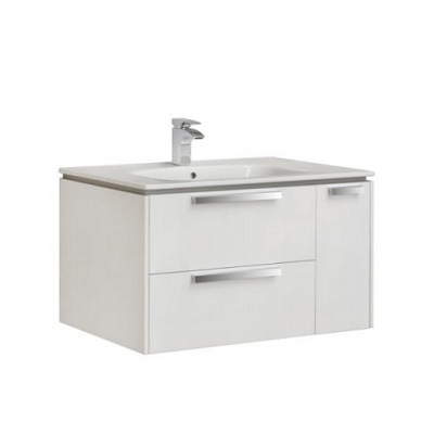 тумба под раковину LAGO с двумя выдвижными ящиками и бутылочницей  / 80х44 . 8х49 / белый глянец ) 