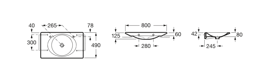 раковина на столешницу KALAHARI отверстие справа  / 80х49 /  ( белый )  
