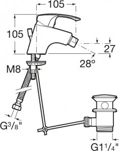 смеситель MONODIN биде с донным клапаном  ( хром )  