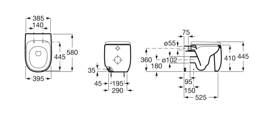 унитаз приставной BEYOND с двойным выпуском / 39,5х58 /   ( белый )  
