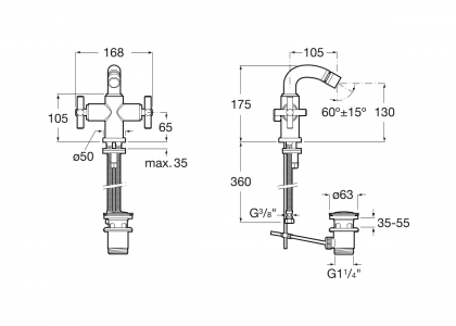 смеситель LOFT биде двузахватный  ( хром )  