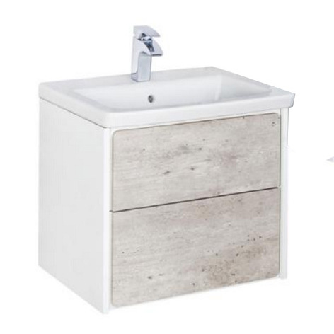 тумба под раковину RONDA 60 2 ящика  / 57х41х48 /  ( бетон / белый глянец ) 