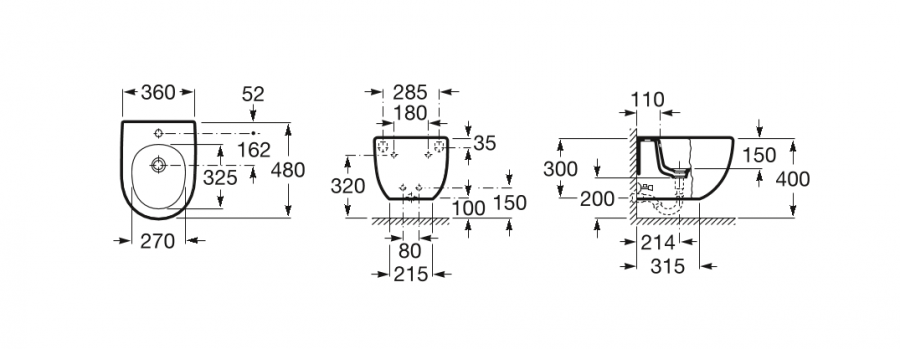 биде MERIDIAN подвесное укороченное / 48х36 /  ( бел )  