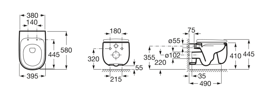 унитаз подвесной BEYOND безободковый  / 58,5x40 /  ( белый )  
