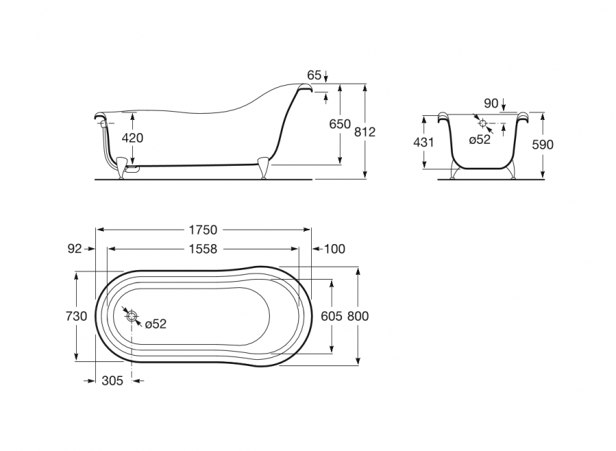ванна отдельностоящая ATHICA акриловая  / 175х80 /  ( белый )  