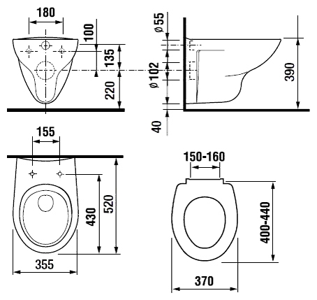  унитаз Mateo подвесной  / 35,5х52 /   ( бел )  